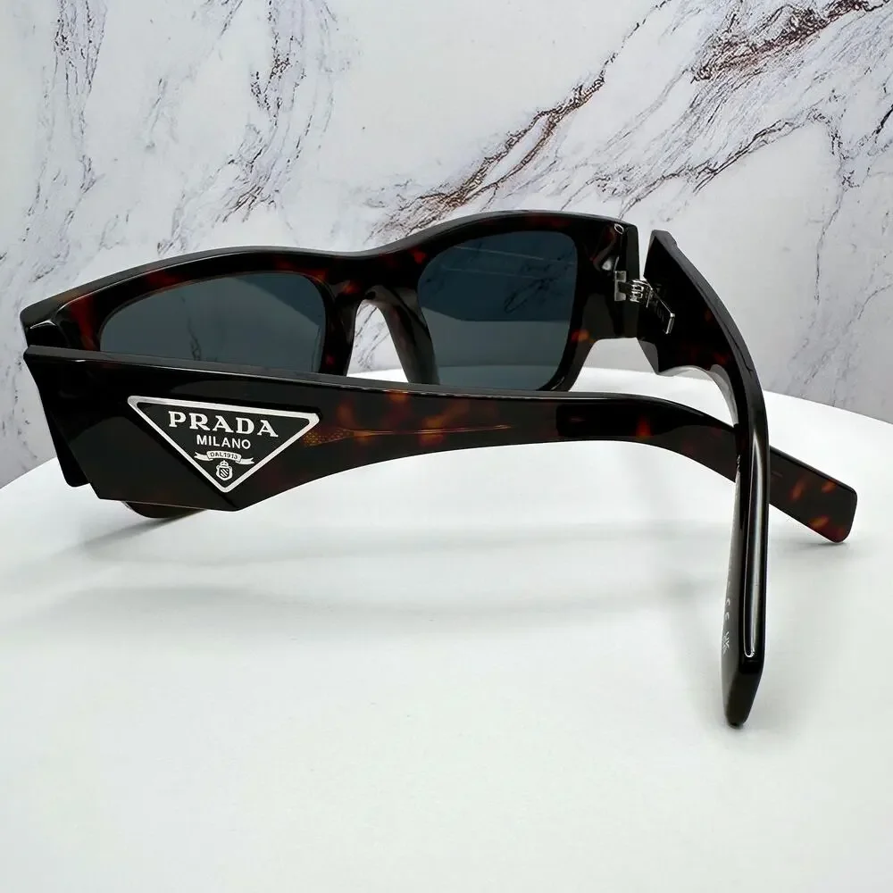 New PRADA Sunglasses Brown Root Tortoise Square Men's Plaque Logo - Picture 7 of 16
